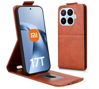 Wigento Custodia a portafoglio per Xiaomi 17T Pro, flip verticale, scomparto per carte, chiusura magnetica, funzione di supporto, antiurto, marrone