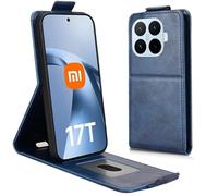Wigento Custodia a portafoglio per Xiaomi 17T Pro, flip verticale, scomparto per carte, chiusura magnetica, funzione di supporto, antiurto, blu