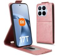 Wigento Custodia a portafoglio per Xiaomi 17T Pro, flip verticale, scomparto per carte, chiusura magnetica, funzione di supporto, antiurto, rosa