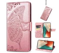 Wigento Custodia a portafoglio per Xiaomi Poco M6 Pro 4G / Redmi Note 13 Pro 4G in similpelle con motivo a farfalla, colore: Rosa