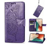 Wigento Custodia a portafoglio per Xiaomi Poco M6 Pro 4G / Redmi Note 13 Pro 4G in similpelle con motivo a farfalla, colore: Viola