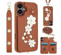 Wigento Custodia a tracolla in ecopelle con motivo floreale e scomparto per carte di credito, marrone per Apple iPhone 17