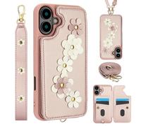 Wigento Custodia a tracolla in ecopelle con motivo floreale e scomparto per carte di credito, oro rosa, per Apple iPhone 17