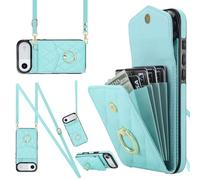 Wigento Custodia a tracolla in ecopelle per Apple iPhone 17 Air con motivo a rombi e scomparto per carte RFID, turchese