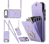 Wigento Custodia a tracolla in ecopelle per Apple iPhone 17 Air con motivo a rombi e scomparto per carte RFID, viola chiaro