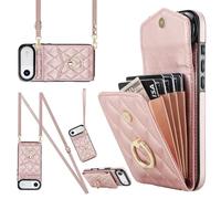 Wigento Custodia a tracolla in ecopelle per Apple iPhone 17 Air con motivo a rombi e scomparto per carte RFID, oro rosa