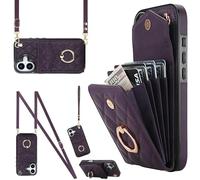 Wigento Custodia a tracolla in ecopelle per Apple iPhone 17, con motivo a rombi e scomparto per carte RFID, viola