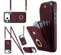 Wigento Custodia a tracolla in ecopelle per Apple iPhone 17 Pro, con motivo a rombi e scomparto per carte RFID, rosso vino