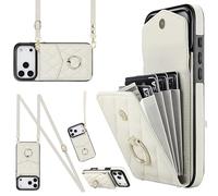 Wigento Custodia a tracolla in ecopelle per Apple iPhone 17 Pro Max con motivo a rombi e scomparto per carte RFID, bianco