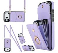 Wigento Custodia a tracolla in ecopelle per Apple iPhone 17 Pro Max, con motivo a rombi e scomparto per carte RFID, viola chiaro