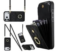Wigento Custodia a tracolla in ecopelle per Apple iPhone 17 Pro Max con motivo a rombi e scomparto per carte RFID, nero