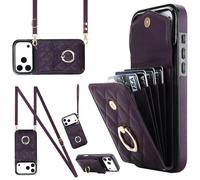 Wigento Custodia a tracolla in ecopelle per Apple iPhone 17 Pro Max con motivo a rombi e scomparto per carte RFID, viola
