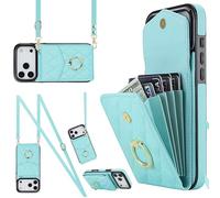 Wigento Custodia a tracolla in ecopelle per Apple iPhone 17 Pro Max, con motivo a rombi e scomparto per carte RFID, turchese