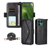 Wigento Custodia a tracolla in vera pelle per Fairphone 6 scomparti per carte di credito e funzione leggio, colore nero