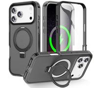 Wigento Custodia ad anello MagSafe per Apple iPhone 17 Pro Frosted Skin Feel con supporto ad anello a 360°, colore nero