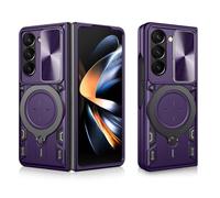 Wigento Custodia ad anello per Samsung Galaxy Z Fold7 5G, texture CD, scorrevole, in TPU e PC, viola