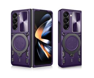 Wigento Custodia ad anello per Samsung Galaxy Z Fold7 5G, texture CD, scorrevole, in TPU e PC, viola