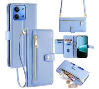 Wigento Custodia in ecopelle per Xiaomi Redmi 15C 5G / 4G, con cerniera, a portafoglio e catena, blu