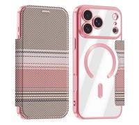 Wigento Custodia in similpelle per Apple iPhone 17 Pro, compatibile con MagSafe, protezione RFID, funzione leggio, design a rombi, antiurto, rosa