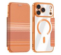 Wigento Custodia in similpelle per Apple iPhone 17 Pro Max, compatibile con MagSafe, protezione RFID, funzione leggio, design a rombi, antiurto, arancione