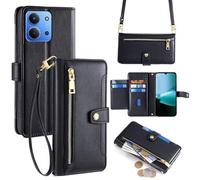 Wigento Custodia in similpelle per Xiaomi Redmi 15C 5G / 4G, con cerniera, a portafoglio e catena, colore nero