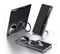 Wigento Custodia magnetica in pelle per Honor Magic V6, compatibile con MagSafe, Smart View Window, funzione di supporto, custodia in vera pelle (nero)