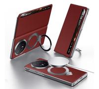 Wigento Custodia magnetica in pelle per Honor Magic V6, compatibile con MagSafe, Smart View Window, funzione di supporto, custodia in vera pelle (rosso)