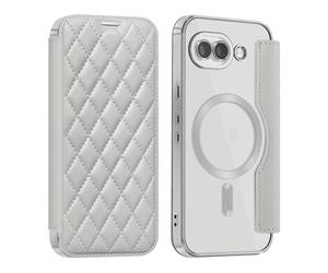 Wigento Custodia per cellulare MagSafe per Google Pixel 10a, protezione RFID, a rombi, con funzione di supporto, colore bianco