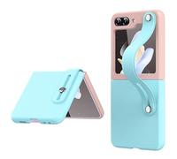 Wigento Custodia pieghevole per Samsung Galaxy Z Flip5, 2 pezzi, con cinturino da polso, blu/rosa, in plastica robusta, bicolore