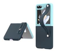 Wigento Custodia pieghevole per Samsung Galaxy Z Flip5, 2 pezzi, con cinturino da polso, colore: blu/blu, blu