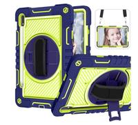 Wigento Custodia protettiva robusta per Samsung Galaxy Tab S9 e S9 FE / S8 / Tab S7 per esterni ibridi blu/verde a 360 gradi con passante di supporto per tablet