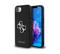 Guess Custodia iPhone 16e Grained 4G Similpelle Saffiano Logo metallico Nero