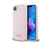 CG MOBILE Guess Silicone Script Metal Logo compatibile con MagSafe Custodia per iPhone 16e (Rosa)