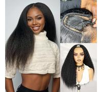 WIGER Parrucche diritte crespe con parte a U per capelli umani mezza parrucca 1B Glueless Thin Leave Out capelli ricci densità 200% 16 pollici crespi ricci clip in parrucche per donne nere Wear and Go