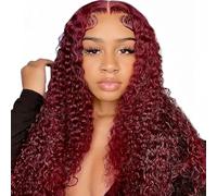 Wighottie 99j parrucche frontali in pizzo a onde profonde bordeaux parrucche senza colla per capelli umani Pre pizzicate parrucche con chiusura in pizzo HD 5X5 parrucche ricci con densità 180%