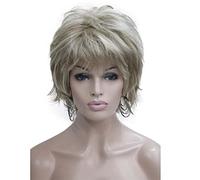 Wiginway Bfluffy - Parrucca piena da donna, bionda, corta, dritta, a strati, capelli sintetici