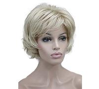 Wiginway Parrucca corta bionda da donna a strati Shaggy taglio di capelli pieno sintetico parrucca moda uso quotidiano formale festa parrucca 15,2 cm