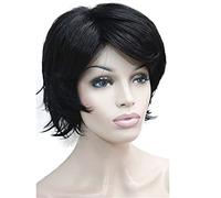 Wiginway Parrucca corta ondulata, parrucca sintetica nera da donna, parrucchino da donna, parrucca colorata Drag Queen, 15,2 cm