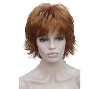 Wiginway Parrucca corta ondulata stratificata da donna parrucche sintetiche rosse rame sostituzione capelli resistenti al calore 15,2 cm