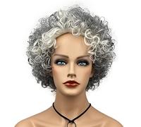 Wiginway Parrucche da donna di media lunghezza naturale ricci capelli sintetici grigio argento