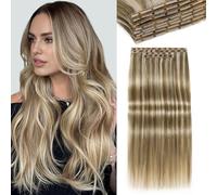 WIGNEE Extension Capelli Umani Riutilizzabili 51cm Volume Quotidiano | Extension 100% Capelli Umani Con Microperline, 8 Pz 100g Doppia Trama Biondo Ombré, Qualità Salone