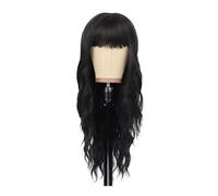 Wigs Long Wavy Wigs with Thick Bangs, Curly Hair Synthetic Wave Heat Resistant Fiber Daily Use aggiunge volume ai capelli (nero)