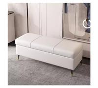 WIGSELBL Panca ottomana imbottita in finta pelle con contenitore, poggiapiedi da ingresso con coperchio incernierato, moderna ottomana con gambe in metallo (bianco, 120 cm)