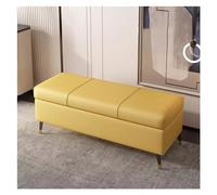 WIGSELBL Panca ottomana imbottita in finta pelle con contenitore, poggiapiedi da ingresso con coperchio incernierato, moderna panca ottomana con gambe in metallo (giallo, 80 cm)
