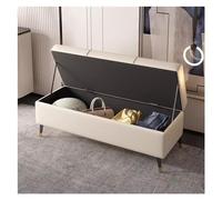 WIGSELBL Panca ottomana imbottita in finta pelle con contenitore, poggiapiedi da ingresso con coperchio incernierato, moderna ottomana con gambe in metallo (crema, 80 cm)