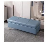 WIGSELBL Panca ottomana imbottita in finta pelle con contenitore, poggiapiedi da ingresso con coperchio incernierato, moderna ottomana con gambe in metallo (blu, 100 cm)