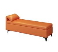 WIGSELBL Panca portaoggetti con cuscino, divano imbottito ottomano, panca lunga e stretta, per ingresso, in finta pelle, cassettiera ottomana con contenitore (arancione, 120 cm)