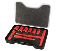 Wiha 31496 - Set di chiavi a T isolate da 3/8", misure 5/16, 3/8, 7/16, 1/2, 9/16, 5/8, 11/16, 3/4", barra di estensione da 12,7 cm e impugnatura a T