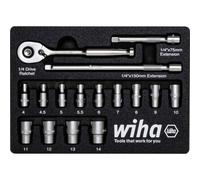 WIHA 44683 - Set chiavi a bussola, esagono esterno, 1/4'', 16 pezzi