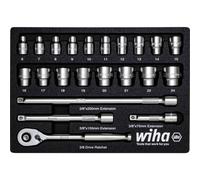 WIHA 44708 - Set di chiavi a bussola, esagono esterno, 3/8'', 23 pezzi